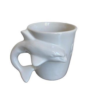 Pottery Barn Figural Sculpted 3D Animal Stoneware Alphabet Mug Dolphin D Cream